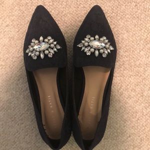 Kelly and Katie rhinestone embellished lace navy blue flat